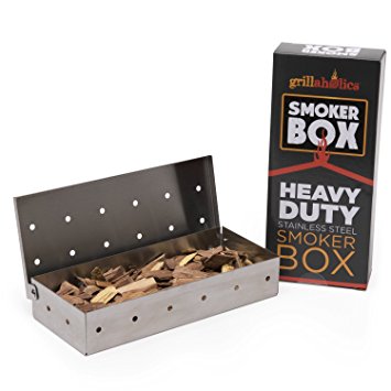 Grillaholics Smoker Box, #1 Meat Smokers Box in Barbecue Grilling Accessories, Add Smokey BBQ Flavor on Gas Grill or Charcoal Grills with This Stainless Steel Wood Chip Smoker Box
