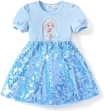 Disney Frozen Elsa Dress Toddler Girl Dress Sleeveless Princess Dresses Sweet and Fashionable Blue Ruffle Dress