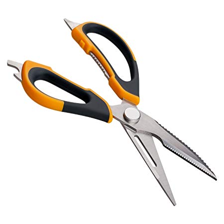 Deiss PRO Kitchen Shears – Heavy Duty Kitchen Scissors – 8-in-1 Multi-Purpose Scissors – Vegetable Peeler, Fish Scaler, Bone Cutting Scissor, Meat Poultry Shears – Magnetic Holder