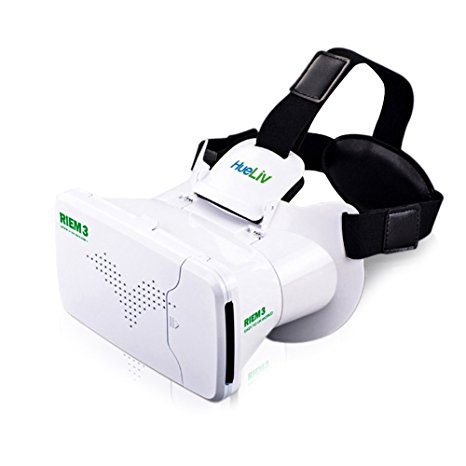 HueLiv RIEM3 VR Headset Google Cardboard, Virtual Reality for 3.5-6'' Smartphones for 3D Movies Games, White