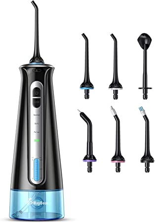 MayBeau Water Flosser Cordless Dental Oral Irrigator USB Rechargeable IPX7 Waterproof Teeth Cleaner with Semi-Hidden Water Tank 6 Interchangeable Jet Tips for Braces & Bridges Care