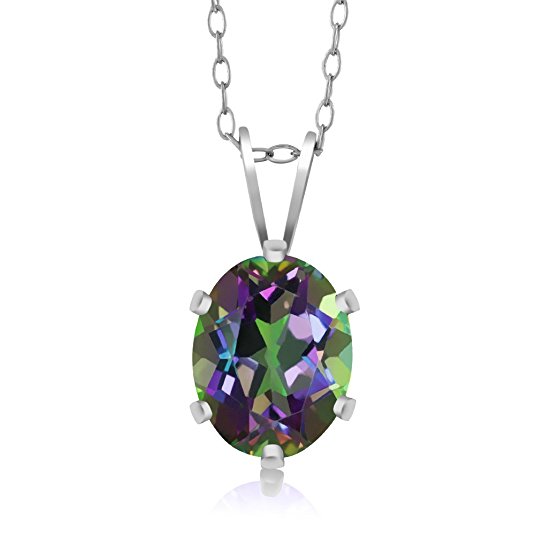 Sterling Silver Green Mystic Topaz Gemstone Pendant Necklace (1.35 cttw, 8X6MM Oval, With 18 Inch Silver Chain)