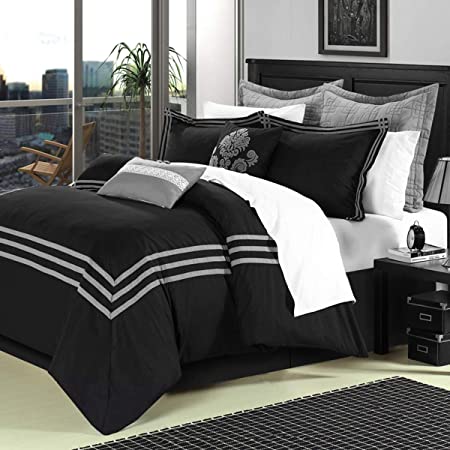 Chic Home 8-Piece Cosmo Comforter Set, Queen, Black