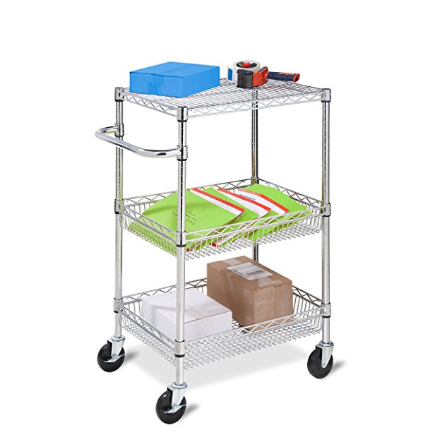 Honey-Can-Do CRT-01451 Heavy Duty Rolling Utility Cart, Chrome Wire, 3-Tier
