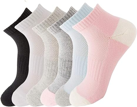 RedsGirl Ankle Running Sports Socks Mesh Breathable Low Cut Short Cotton Athletic Terry Sock for Men Women, Multicolor 6 Pairs