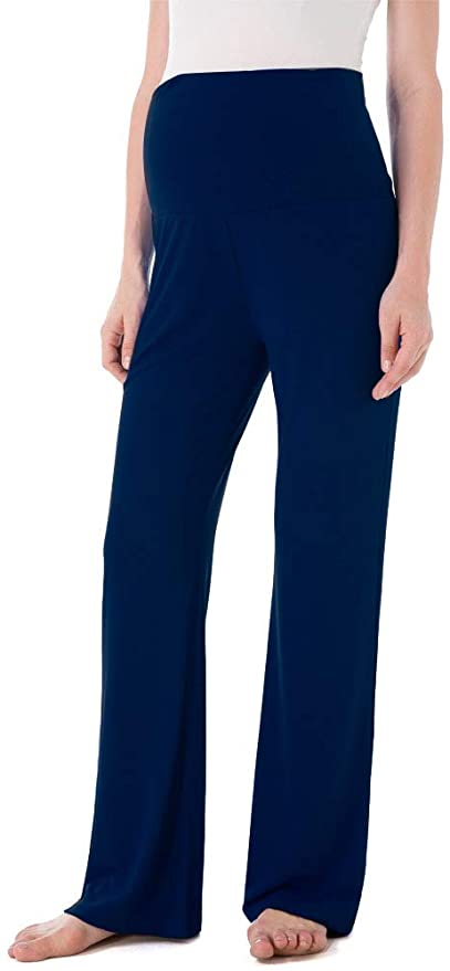Ecavus Women's Maternity Wide/Straight Versatile Comfy Palazzo Lounge Pants Stretch Pregnancy Trousers