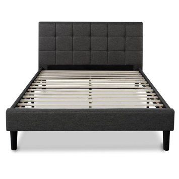 Zinus Upholstered Square Stitched Platform Bed with Wooden Slats King