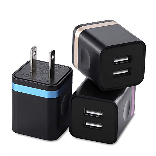 X-EDITION USB Wall Charger, 3-Pack 2.1A Dual Port USB Cube Power Adapter Wall Charger Plug Charging Block Compatible with Phone 8/7/6 Plus/X/Xs/XR/Xs Max, Pad, Samsung Galaxy, LG, ZTE, HTC, Android
