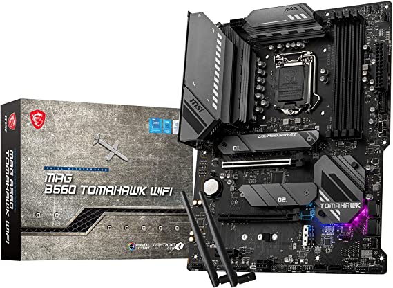 MSI MAG B560 TOMAHAWK WIFI ATX Gaming Motherboard (10 th/11th Gen Intel Core, LGA 1200 Socket, DDR4, 5066 MHz, 3 x M.2 Slots, USB 3.2 Gen 2, Type-C, 2.5G LAN, DP/HDMI)