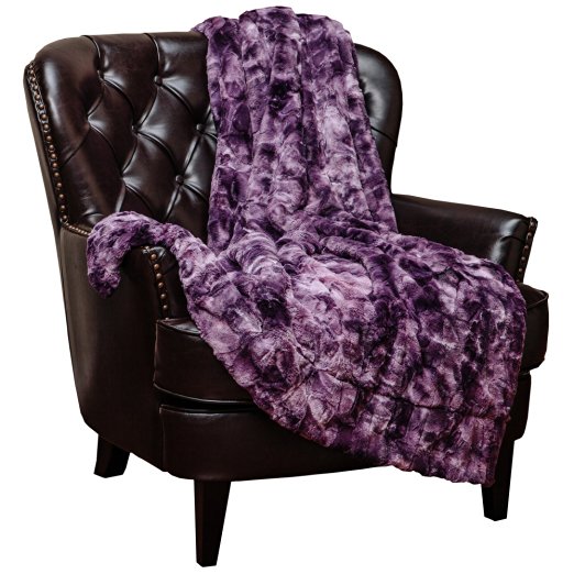 Chanasya Super Soft Fuzzy Fur Faux Fur Cozy Warm Fluffy Beautiful Color Variatiion Print Plush Sherpa Dark Purple Fur Throw Blanket - Aubergine Violet Waivy Fur Pattern