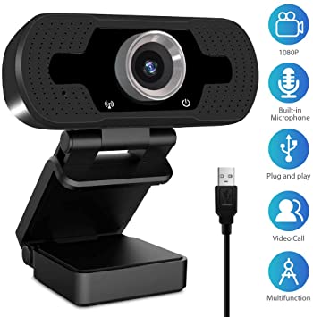 Anakk 1080P Webcam Full HD Web Camera Work with PC Laptop Desktop Plug & Play USB 2.0 for Video Conference, Online Course Studying, Recording, Video Calling with Pre-Built Microphone