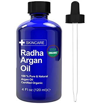 Radha Beauty Moroccan Argan Oil for Hair, Face & Skin 4 oz - USDA Organic 100% Pure Cold pressed Virgin Oil From Morocco - By Radha Beauty
