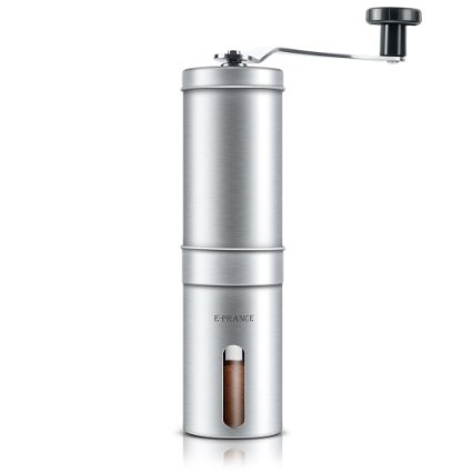 Hand Coffee Grinder [2nd Generation] E-PRANCE Manual Coffee Mill--Great Coffee Bean Grinder with Stainless Steel Design, Adjustable Fineness and 30g Coffee Powder Yield