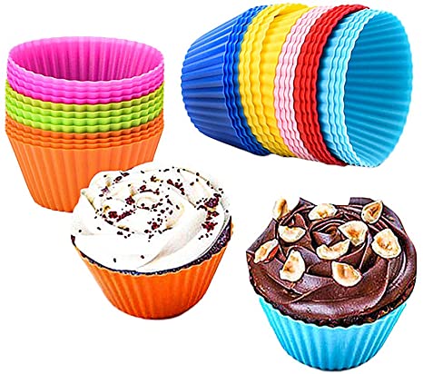 Reusable Silicone Baking Cups,1.7 Inch Non-Stick Silicone Muffin Cake Molds and Cupcake,8 colors,Pack of 32