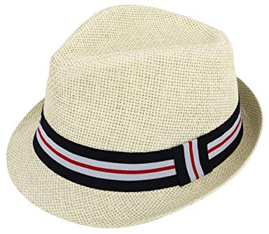 Kids Fedora Straw Sun Beach Fedora Hat-Short Brim with PU Leather/Band Accent