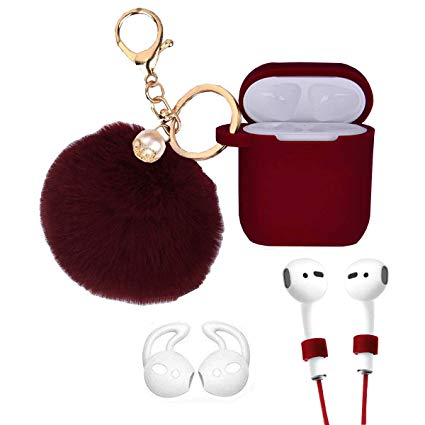 Airpods Case - LitoDream Compatible with Airpods Silicone Cute Glittery Case Cover with Keychain/Strap for Apple Airpod (Burgundy)