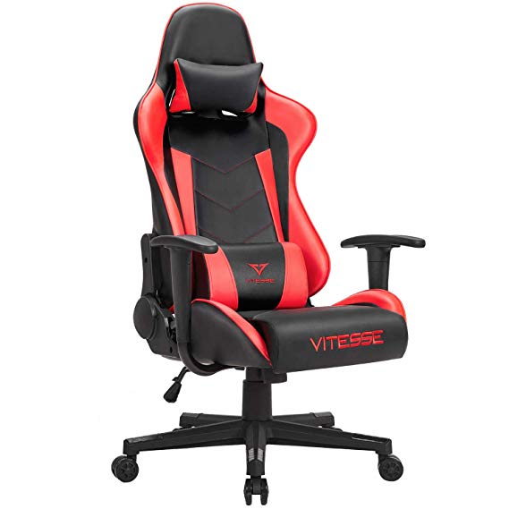 Gaming Chair Ergonomic Desk Chair High Back Racing Style Computer PC Chair Swivel Executive Leather Chair with Lumbar Support and Headrest（Red）