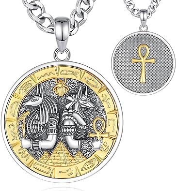 INFUSEU Ancient Egyptian Jewelry Ankh Anubis Necklaces for Men and Women, 22 2 Inch Cuban Link Chain