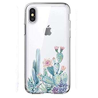 LUOLNH Compatible with iPhone XS Max Case,iPhone XS Max Case with Flower,Slim Shockproof Clear Floral Pattern Soft Flexible TPU Back Cover for iPhone XS Max 6.5 inch (2018)-Cactus Flower