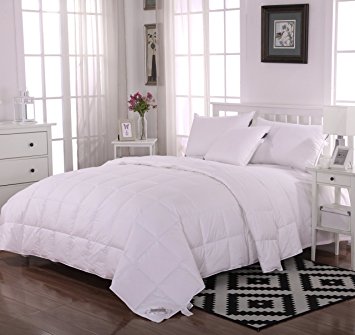 Summer Lightweight 100% Hungarian White Goose Down Comforter, Queen Size,Solid White