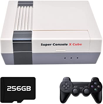 Kinhank Video Games Consoles 256G, Super Console X Cube Retro Game Console with 50000  Classic Games Compatible with PSP/PS1/DC/MAME etc, 2 Wireless Game Controllers