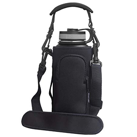 Watruer Hydro Carrier, Neoprene Water Bottle Sleeve Carrier Holder with Shoulder Strap, Pouch, Pocket & Carrying Handle (Fits HydroFlask, Yeti, Growlers, Similar Thermos Bottles)