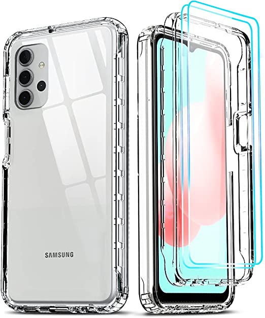 LeYi for Samsung A32 5G Case (Not Fit 4G), Samsung Galaxy A32 5G Case with Tempered Glass Screen Protector [2 Pack], Full-Body Rugged Hybrid Bumper Shockproof Clear Phone Cover Cases for A32 5G, Clear