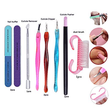 Nail Art Cuticle Remover Pusher Clippers Trimmer Nail File Buffer Dead Skin Removal Manicure Kit Personal Care (Style 1)