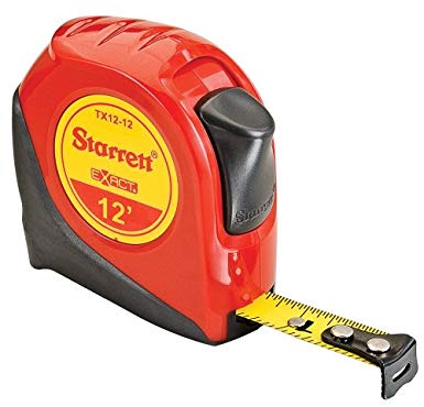 Starrett Exact KTX12-12-N ABS Plastic Case Red Measuring Pocket Tape, English Graduation Style, 12' Length, 0.5" Width, 0.0625" Graduation Interval