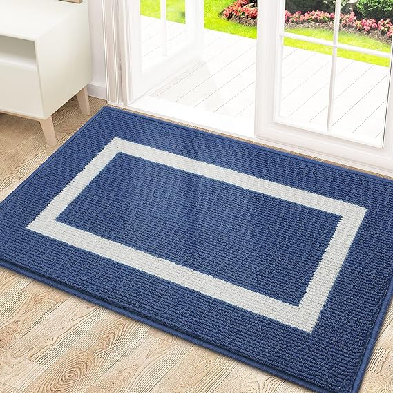 OLANLY Indoor Door Mat, 30x17, Non-Slip Absorbent Resist Dirt Entrance Mat, Washable Low-Profile Inside Entry Doormats for Entryway, Navy