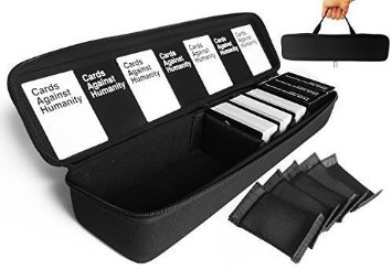 FitSand (TM) Large Hard Case for C. A. H. Card Game - 5 Moveable Dividers - Big Black Box, Bigger Blacker Box, Best Protection for Cards Against Non Humanity Behavior of Horrible People