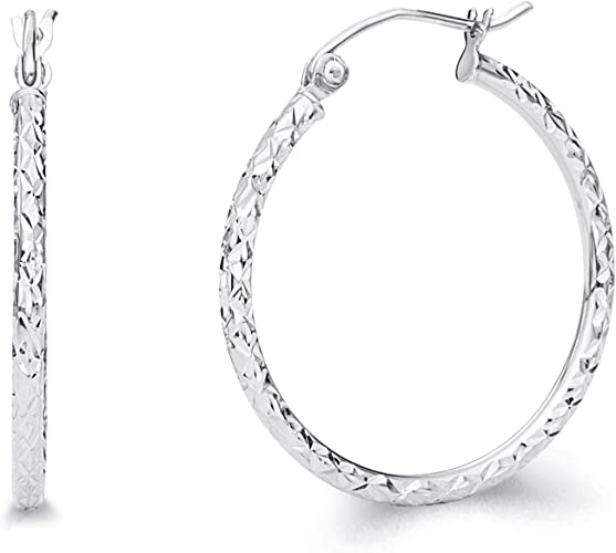 14k REAL White Gold 1.5mm Thickness Hinged Hoop Earrings