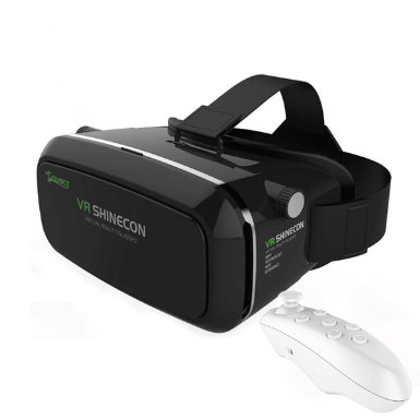 New Version 3D VR Virtual Reality Glasses Headset.Adjust Carboard 3D VR Virtual Reality Headset 3D Glasses with remote controller. (Black V2 RC)