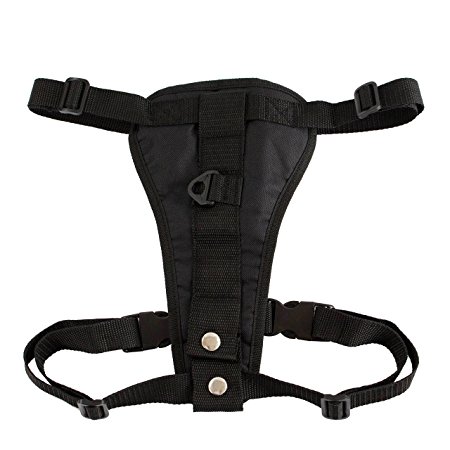 Petroad Dog Body Harness Padded, for Cars with Seat Belt Tether Comfortable with Adjustable Chest, Medium Size, 18- to 28-inch Chest, Black