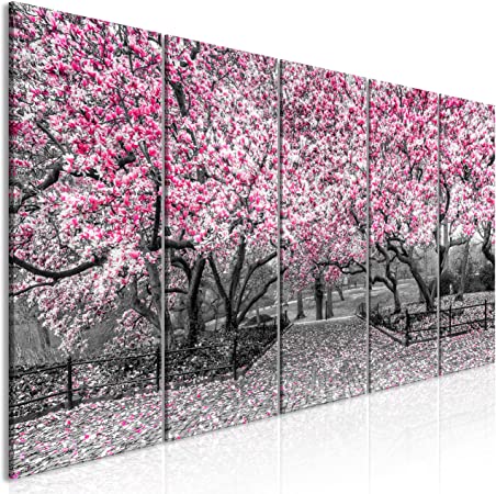 murando Canvas Wall Art Trees 200x80 cm/ 78.8"x31.5" Non-woven Canvas Prints Image Framed Artwork Painting Picture Photo Home Decoration 5 pieces Flowers grey pink c-C-0244-b-n