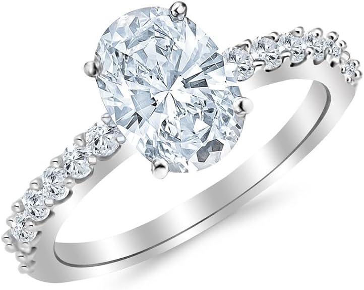 14K White Gold 1.5 Carat LAB GROWN IGI CERTIFIED DIAMOND Classic Prong Set Oval Cut Diamond Engagement Ring (H-I Color SI1-SI2 Clarity 1 Ct Center)