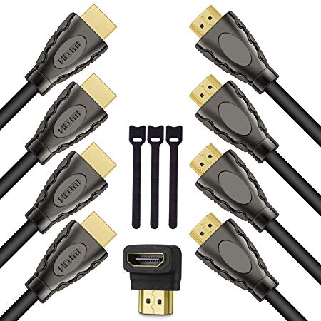 HDMI Cable 3ft HDMI Cord with 24K Gold-Plated, 90 Degree HDMI Adapter & Cable Ties, 4K HDMI Cable High Speed for Ethernet, PS4, 1080P, Xbox One, 3D, PC-4 Pack by PERLESMITH