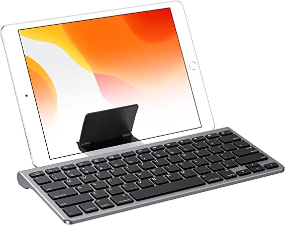 OMOTON iPad 10.2 Keyboard with Sliding Stand, Ultra-Slim Keyboard for iPad 10.2(7th gen)/9.7(6th gen), iPad Air 10.5/9.7, iPad Mini 5/4, and iPhone [Sliding Stand not for iPad Pro 12.9/11], Grey