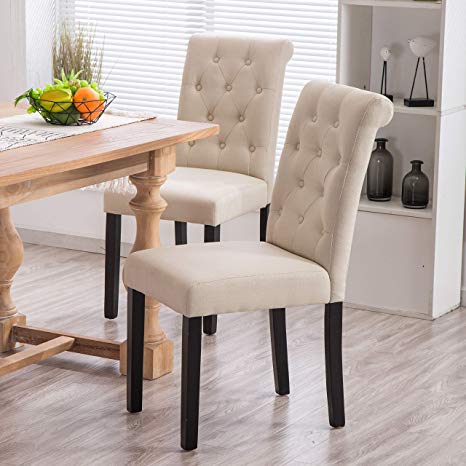 YEEFY Fabric Habit Solid Wood Tufted Parsons Dining Chair (Set of 4) (Beige)