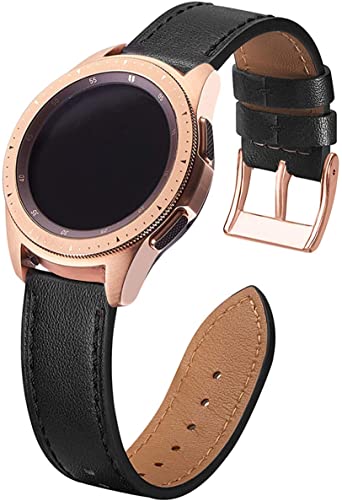 OMIU Leather Bands Compatible with Samsung Galaxy Watch 42mm, Leather Hybrid Sports Band Replacement 20mm Wristband for Samsung Galaxy & Gear S4,S3,S2,S1 (Black/Gold, 42mm)
