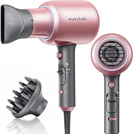 Wavytalk Ionic Blow Dryer Hair Dryer with Powerful 1875W Motor for Smooth and Fast Drying Hair Dryer Quiet with Diffuser for Curly Hair with Concentrator