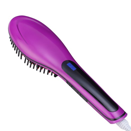 Proteove Hair Straightener BrushInstant Magic Silky Straight Hair Styling Anion Hair CareAnti Static Ceramic Anti Scald Zero Damage Massage Straightening Irons Detangling Hair Brush Purple