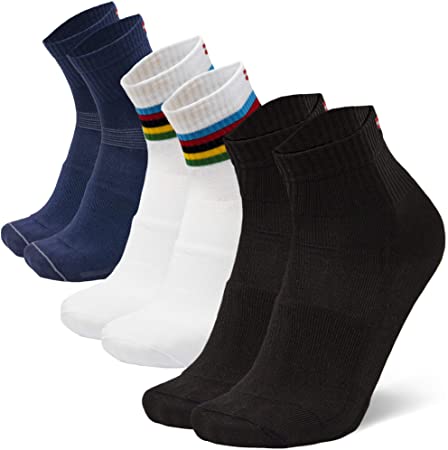 DANISH ENDURANCE Cycling Socks Quarter 3 Pack, for Men & Women, Breathable & Padded Bike Socks