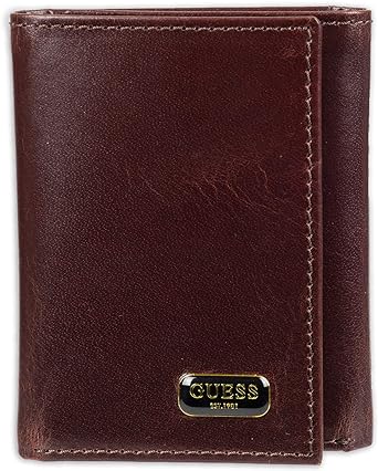 Guess Men's Leather Trifold Wallet With ID Window, Credit Card Slots, Bill Compartment, Extra Storage, and Gift Box Packaging