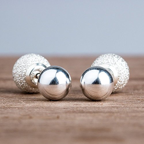 Double Sided Front Back Ball Earrings in Sterling Silver with Stardust Textured Backs