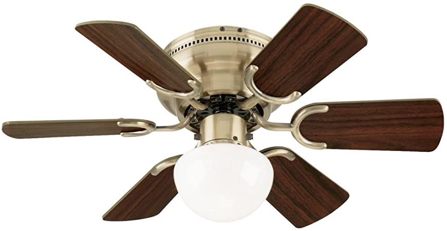 Westinghouse 7215800 Petite Single-Light 30 inch Reversible Six-Blade Indoor Ceiling Fan, Antique Brass with Opal Mushroom Glass