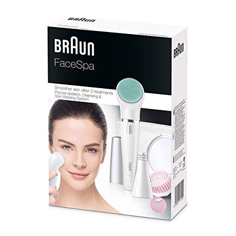 Braun Face Spa 853 3in1 Facial Epilator, Cleansing and Skin Revitalizing System, With Lighted Mirror and Beauty Pouch
