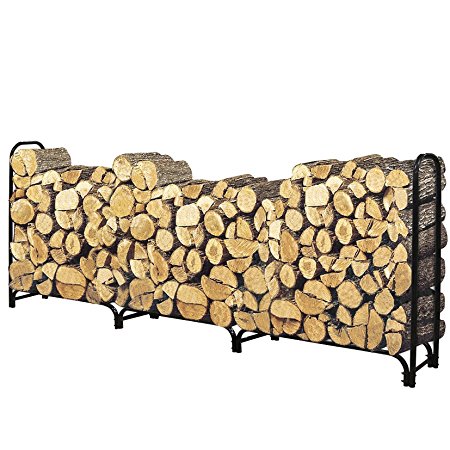 12 ft Outdoor Fire Wood Log Rack for Fireplace Heavy Duty Firewood Pile Storage Racks for Patio Deck Metal Log Holder Stand Tubular Steel Wood Stacking Outside Fire place Tools Accessories Black