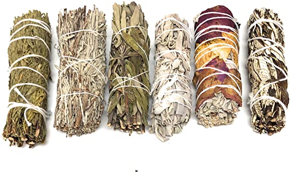 Smudge Kit - 6 Smudge Sticks For Cleansing Home, Meditation, Smudging Rituals - Refill Kit Includes White Sage, Lavender, Cedar, Blue Sage, Yerba Santa, White Sage with Rose Petals - Spiritual Gifts