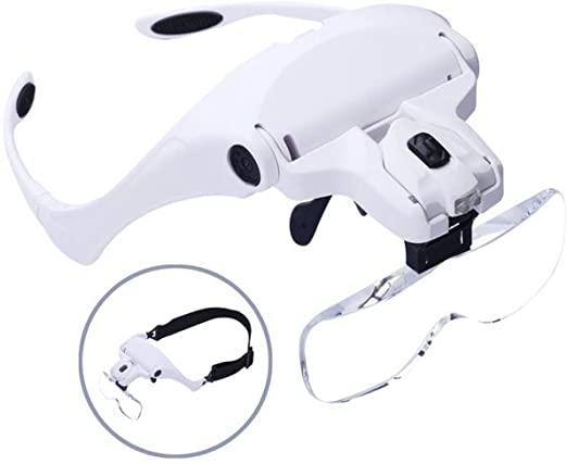 Head Magnifier Glasses, Head Mount Magnifying Glasses with Light for Reading Professional Headband Magnifier Hands Free for Jewelers, Crafts, Watch, Circuit Repair, Hobby, 1.0X,1.5X,2.0X,2.5X,3.5X